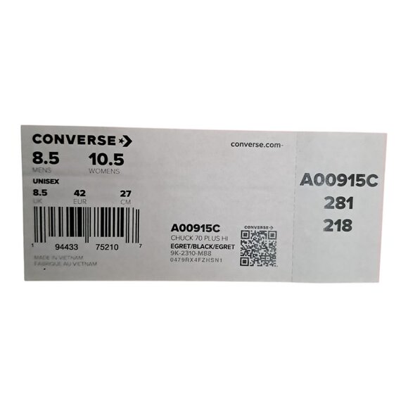 New Converse Chuck Taylor All Star 70 Plus Canvas- Egret Black - M 8.5/ W 10.5 - Picture 2 of 11